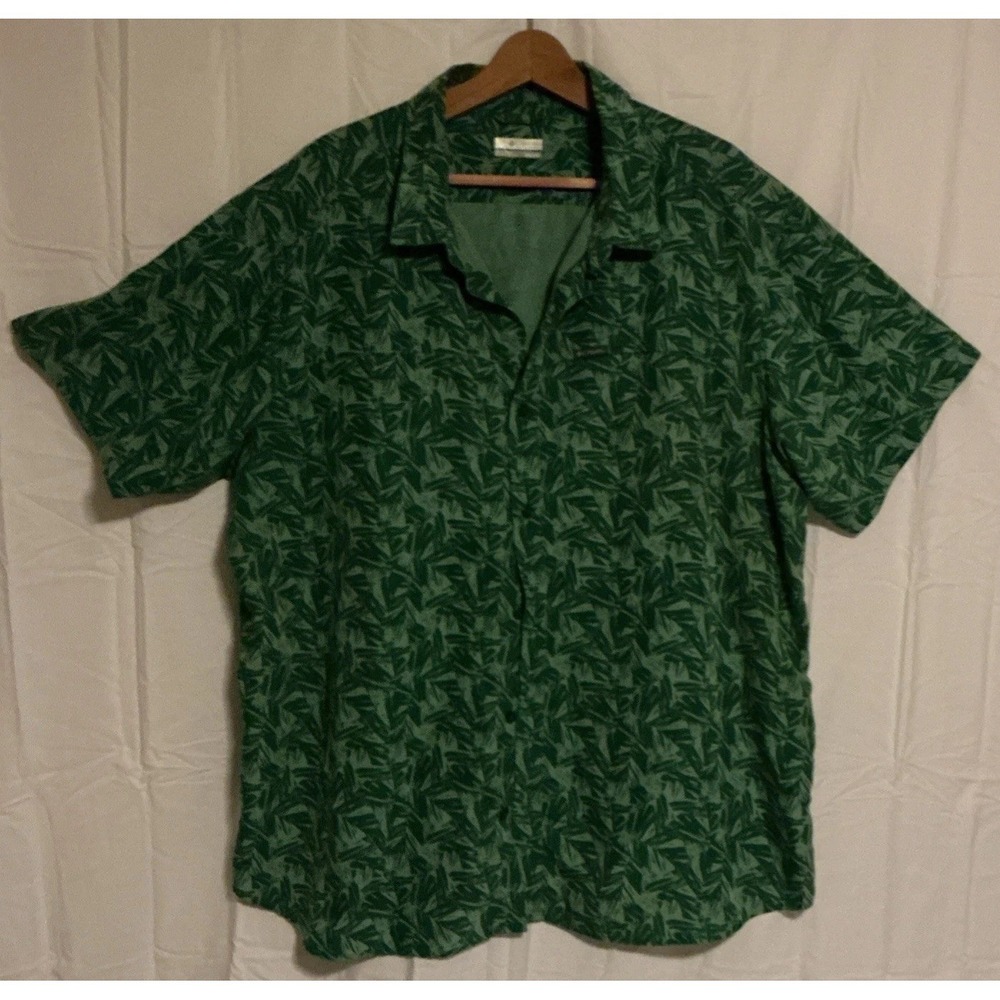 Columbia Shirt Mens 2XL Green Seaview‎ Sky Print Short Sleeve Button Down Pocket